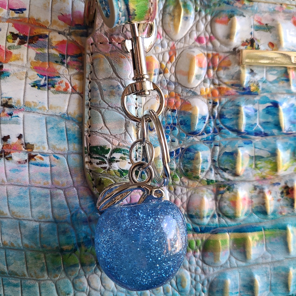 Blue Apple Purse Charm and Key Ring Silver or Gold Tone Hardware